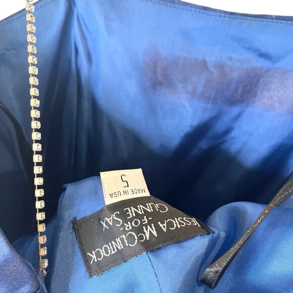 Jessica‎ McClintock Gunne Sax 90s Dress Blue Satin Ruched Strapless Rhinestone - Picture 8 of 10